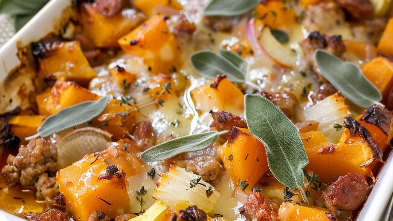 Butternut Squash and Apple Casserole with Sausage